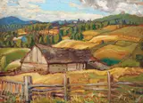 Farm in Quebec, North Shore (1928) by Arthur Lismer, oil on board, sold Jun 2022