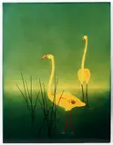 Flamingos by Bernard Dunand, oil/lacquer, sold Sep 2023