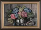 Still Life with Hydrangeas and Figurine by C.S. Ballantyne, oil on canvas board, sold Mar 2022