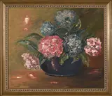 Still Life with Hydrangeas by Engela Nel, 1982, oil on board, sold Mar 2022