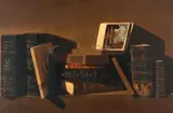 Still Life with Books by Duggie Du Toit, oil on canvas mounted on board, sold May 2022