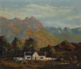 Cape Dutch House in a Landscape by Jan de Leeuw, oil on canvas mounted on board, sold May 2022