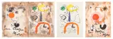 gallery invite ephemera by Three Joan Miro, 1959, watercolor painting on paper of the same design inverted, sold May 2023