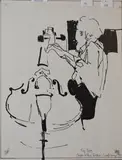 Sketch of Paul Tortelier, Cardiff, Spring 1990 by Liz Lark, ink on paper, offered Mar 2025