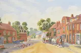 Bygone street scene by E. Marshall, oil on board, offered Mar 2025