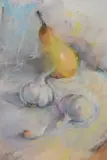 Still life garlic and pear by Vesela Sultanova 'VesA', pastel on paper, offered Mar 2025