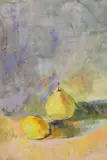 Still Life with lemon and pear, 2022 by Vesela Sultanova 'VesA', pastel on paper, offered Mar 2025