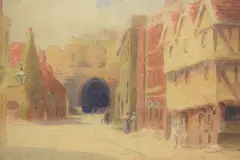 Period street scene by Henry Bright, watercolour, offered Mar 2025
