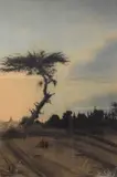 Landscape and dusk with prominent tree by B Sing, charcoal and chalks, offered Mar 2025
