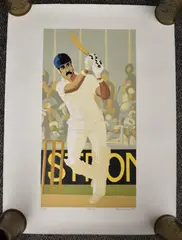 Limited edition screen print of cricketer Graham Gooch 23/75 by Simon King, print, offered Mar 2025
