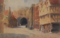 Period street scene by Henry Bright, watercolour, offered Feb 2025