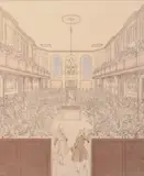 A hand coloured engraving after a drawing by Hubert-François Bourguignon by W.J. White, engraving, offered Feb 2025