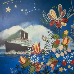 Night Boat by Simon M Smith, oil, offered Jan 2025