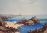 Kynance Cove, Cornwall by Harold Gordon, watercolour and gouache, offered Jan 2025