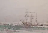 sketch for a sailing ship by William Woodhouse, watercolour on paper, offered Jan 2025
