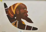 An aboriginal style portrait by J Savage, oil on board, offered Jan 2025
