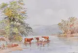 Cattle watering by H Smithbirt, watercolour, offered Dec 2024