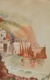 A Continental harbour seascape with masted vessels by F. Gough, watercolour, offered Dec 2024
