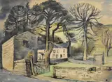 Buildings within a Lake District landscape by Alexander Inglis, watercolour, offered Dec 2024