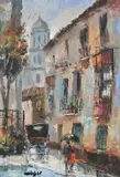 City street scene in the rain by Pedro Mendola, oil on canvas, offered Nov 2024