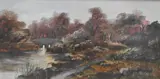 An autumnal landscape with arched bridge by S. Cartledge, oil on board, offered Nov 2024
