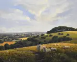 An attractive pastoral landscape with sheep grazing by David Morgan, oil on canvas, offered Nov 2024