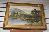 Watering cattle in a Scottish Highland by William Langley, oil on canvas, offered Oct 2024