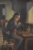 A clock maker seated at his desk by Alexander Austen, oil on canvas, offered Oct 2024
