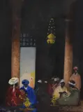An Arabian interior scene with seated figures by Hans Hansen, gouache, offered Oct 2024