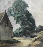 A farmyard scene with towering tree to the centre by G.L. Edmonds, watercolour, offered Oct 2024