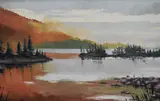 An autumnal Lakeland view from a rocky shore by F. Howell Porter, oil on board, offered Oct 2024