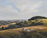 An attractive pastoral landscape with sheep grazing by David Morgan, oil on canvas, offered Oct 2024