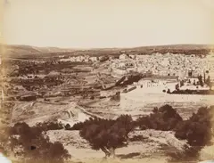 Panorama of Jerusalem, c.1880 Albumen print panorama in three parts (loose), overall measuring 21.5 x 84cm, each signed and numbered (nr by Félix Bonfils, print, offered Mar 2026