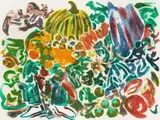 Parisian Market 1971 signed, dated and numbered 21/30 in pencil etching with carborundum in colours on wove unframed ARR Dimensions:sheet 90 x 121cm by Michael Heindorff, pencil, sold Feb 2026