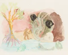 Walking Towards Large Face by Ken Kiff, pencil, sold Feb 2026