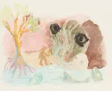 Walking Towards Large Face by Ken Kiff, pencil, sold Feb 2026