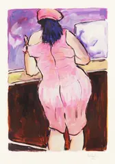 Woman in Red Lion Pub by Bob Dylan, pencil, sold Feb 2026