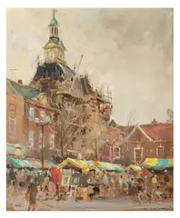 The Friday Market by David Jan Curtis, oil on board, sold Feb 2026