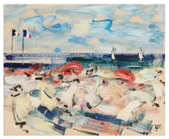 Windy Beach signed with insignia 'WJB' oil on paper Dimensions:22.5 x 27.5 cm by Walter John Beauvais, oil on paper, sold Feb 2026