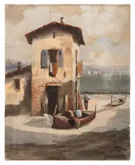 Casa del Pescatore by Guido Borelli, oil on canvas, sold Feb 2026