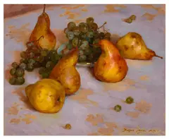Grapes and pears signed 'Igor Juk...' (lower right) oil on canvas Dimensions:36.5 x 44.6 cm by Igor Juk, oil on canvas, sold Feb 2026