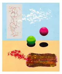 A Complete Balls Up and Untitled by Jonathan Bayer, acrylic on canvas board, offered Feb 2026