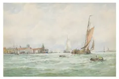 Shipping off Dordrecht by George Stanfield Walters, watercolour, offered Feb 2026