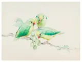 Lovebirds on a grape vine by Edward Julius Detmold, watercolour, sold Feb 2026