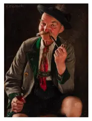Having a smoke by Richard Nitsch, oil on panel, sold Jan 2026
