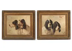 Study of hounds by Louis Darey, Oil on canvas, a pair One signed, sold May 2025