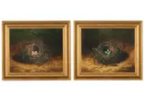 Birds' nests with eggs by Benjamin Hold, Oil on canvas, a pair Each signed and indistinctly dated, sold May 2025