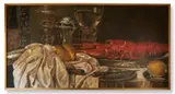 Still life with lobster, lemon and tablecloth by James Gemmill, Oil on canvas, sold May 2025