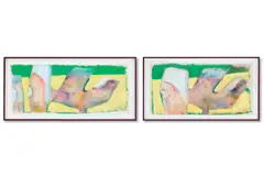 Lazy bones (diptych) by Chris Moon, Oil on unstretched canvas Both signed, offered May 2025