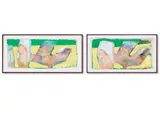 Lazy bones (diptych) by Chris Moon, Oil on unstretched canvas Both signed, offered May 2025